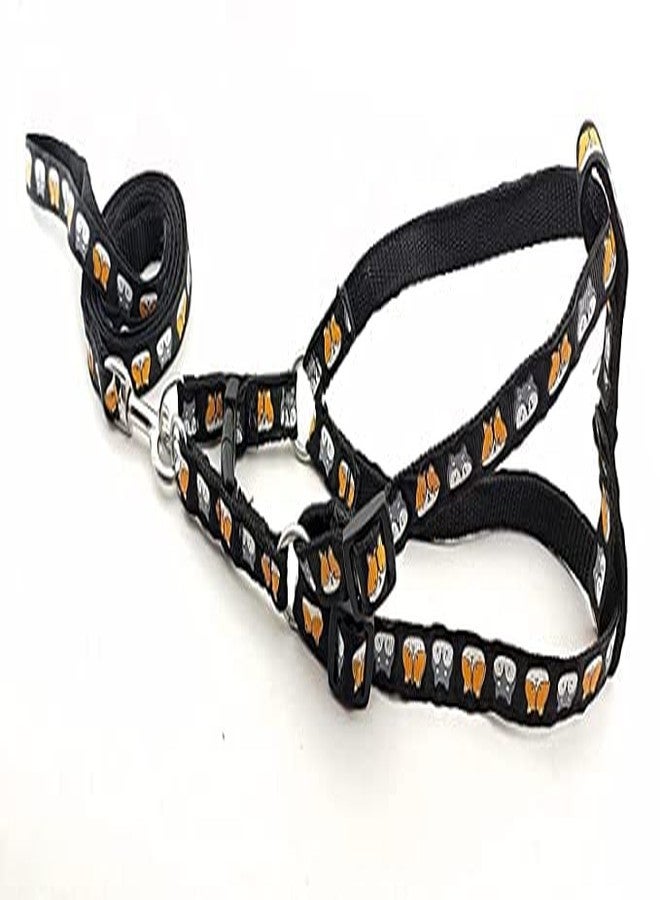 Pups&Pets طقم مقود قابل للتعديل من Pups&Pets للحيوانات الأليفة مقاس 15 مم مع سرج، مصنوع من النايلون المطبوع عليه رسومات جراء، مناسب للكلاب الصغيرة والمتوسطة (أسود). - Image 4